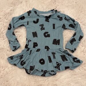 Posh Peanut Onesie with Skirt Long-Sleeve Blue Alphabet Print 0-3 months